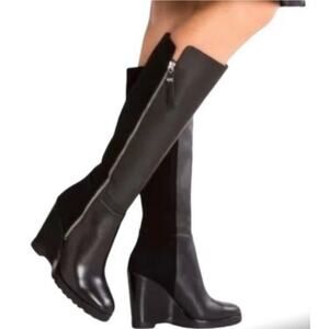 Michael Kors Clara Wedge Platform Tall Knee High Black Leather Boots 10 NWB